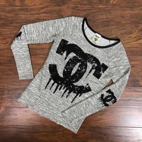 Vocal Sweaters - Vocal Dripping Logo Rhinestone Grunge Knit Top